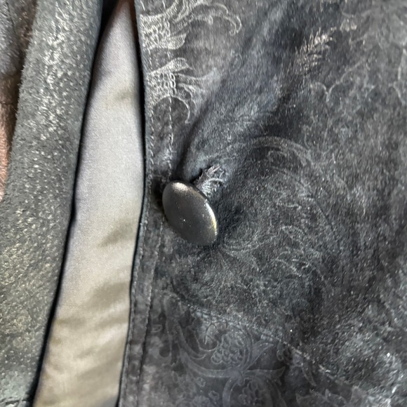 Vintage Leather Suede Coat Women's Duster Jacket Long Black Floral Pattern - Picture 10 of 14